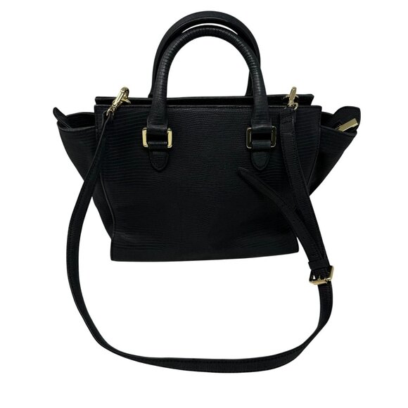 & Other Stories Black Leather Satchel Bag Top Handle Removable Strap Textured - Picture 2 of 11